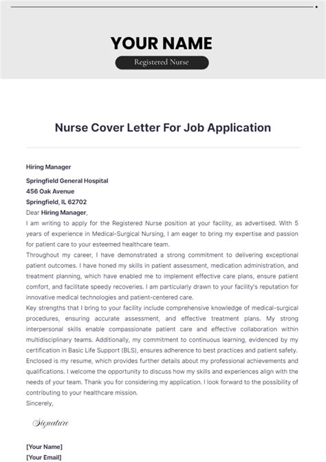 Free Nurse Cover Letter For Job Application Template to Edit Online