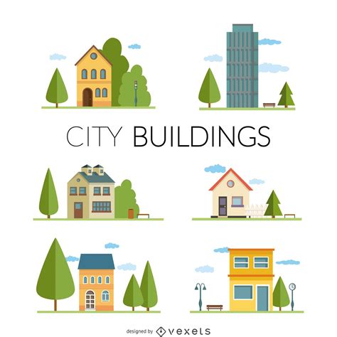Flat City Buildings Illustrations Vector Download