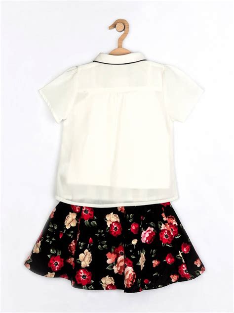 Girls Off White Regular Skirt Top Set With Inner & Belt 12670 | Peppermint