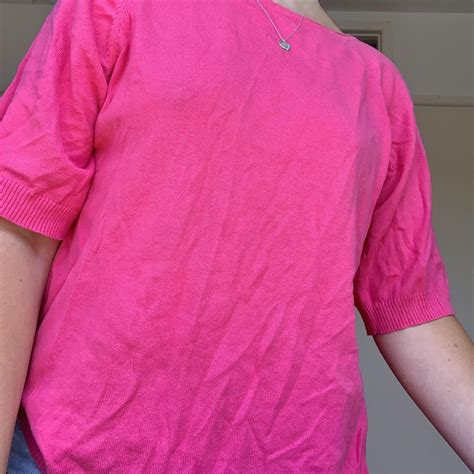 Knitted oversized hot pink t shirt from Zara. Very... - Depop