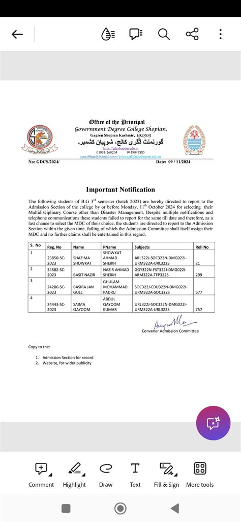 Notification for the change of Multidisciplinary Course for 3rd Sem ...