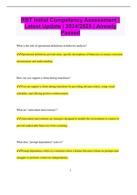 RBT Initial Competency Assessment | Latest Update | 2024/2025 | Already ...