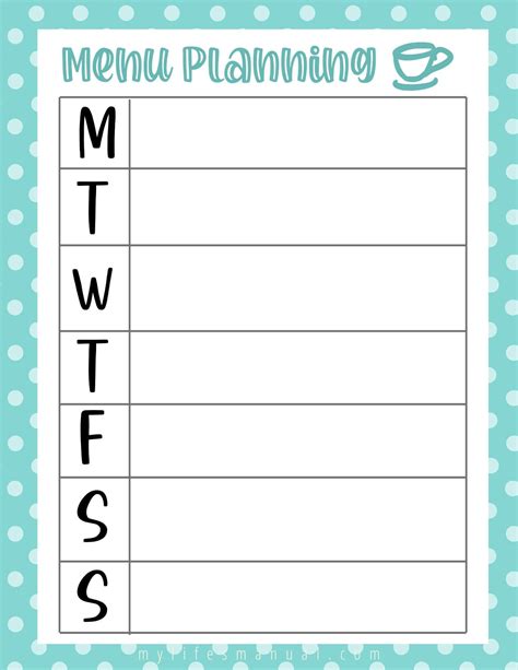 Menu Plan Printable 的图像结果