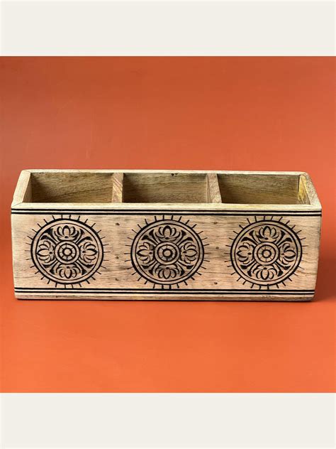 Cutlery | Carved Wood Cutlery Holder Black