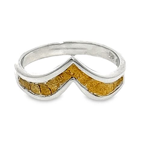 Single Chevron Gold Nugget Ring in Sterling Silver - Alaska Mint