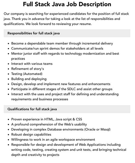 Image result for Java Full-Stack Job Description