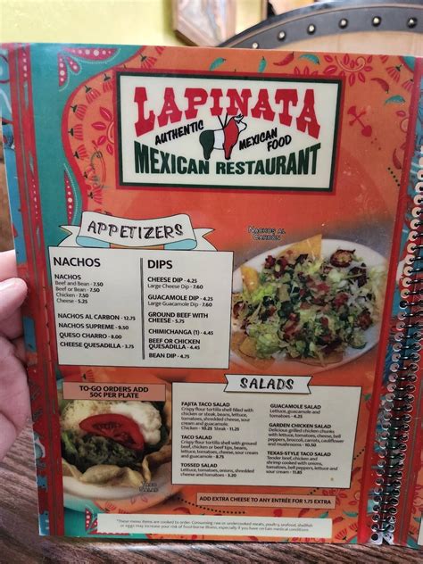 Menu at La Pinata restaurant, Meridian