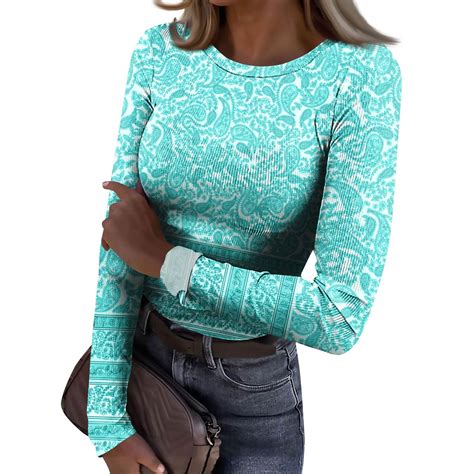 JGNGSHN Long Sleeve Undershirt for Women Stretch Fitted Round Crew ...