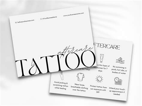 Tattoo aftercare tattoo artist care instructions aftercare cards skincare template temporary ...