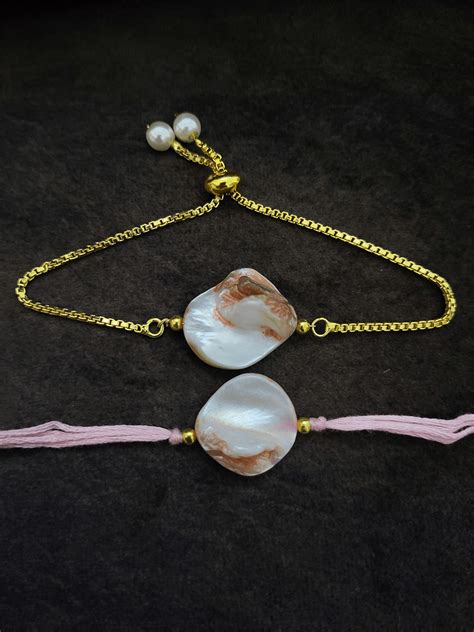 Shell bead bhai bhabhi rakhi set – Odara Jewellery