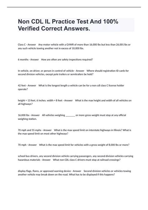 Non CDL IL Practice Test And 100% Verified Correct Answers. - Illinois ...