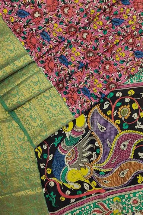 Hand Painted Pink Kalamkari Silk Saree