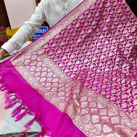 Pink Golden Zari Pure Organza Silk Banarasi Dupatta – Mohsin Textiles