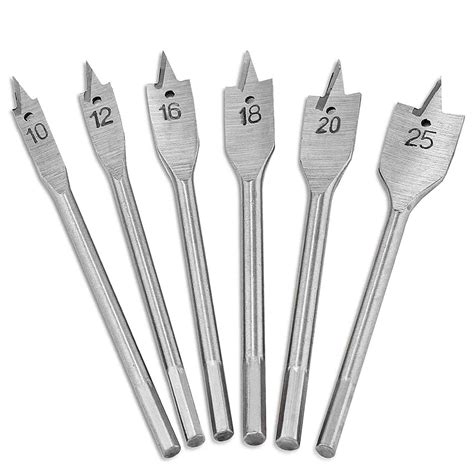 6pcs 10-25mm Spade Drill Bits Set Flat-Head Hex-Shank Hole Puncher Too