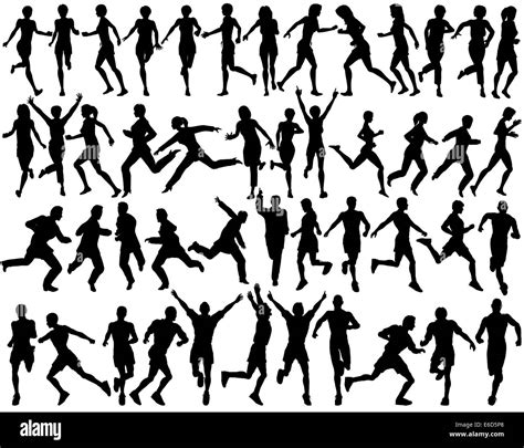 Silhouette People Running Away