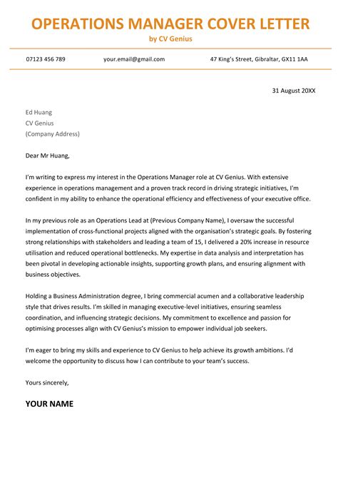 Operations Manager Cover Letter Example & Writing Tips
