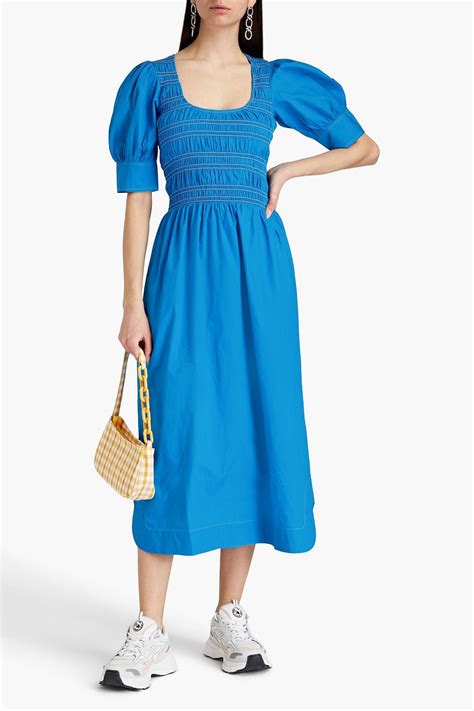 GANNI Shirred cotton-poplin midi dress | THE OUTNET