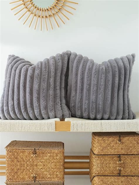 Buy | Grey Set of 2 Striped Square Cushion Covers | Tied Ribbons
