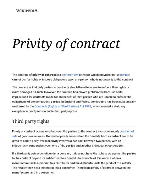 Privity of contract - Wikipedia - Privity of contract The doctrine of ...