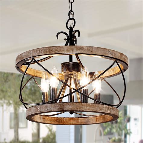 Bella Depot Rustic 5-Light Adjustable Pendant Light, Distressed Wood ...