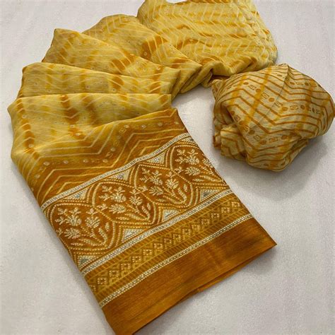 Yellow Shibori Foil Printed Chiffon Saree