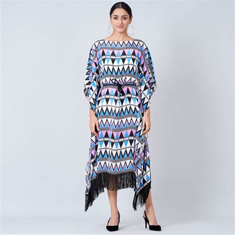 Blue and Pink Aztec Poncho Dress – First Resort by Ramola Bachchan