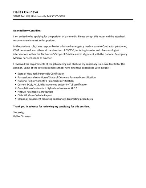 Paramedic Cover Letter | Velvet Jobs