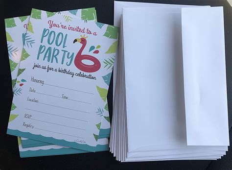 Buy 25 Pool Party Birthday invitations with 25 white envelopes. This ...