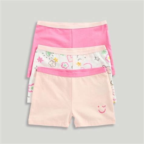 Buy Mothercare Girls Flower Short Briefs-Pack of 3-Light Pink Online at ...