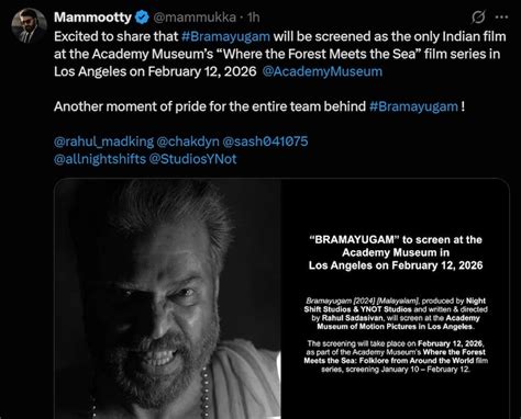 Bramayugam selected as only Indian film at Los Angeles Academy Museum ...