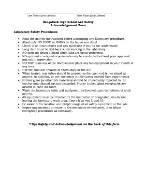 Fillable Online images pcmac Naugatuck High School Lab Safety ...