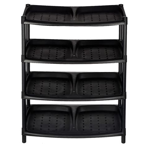 Heart Home 4-Tier Plastic Shoe Rack/Shelf/Organizer (Black)-46HH0517 ...