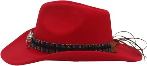 Buy Women Men Faux Felt Western Cowboy Hat with Ox Head Belt Buckle ...