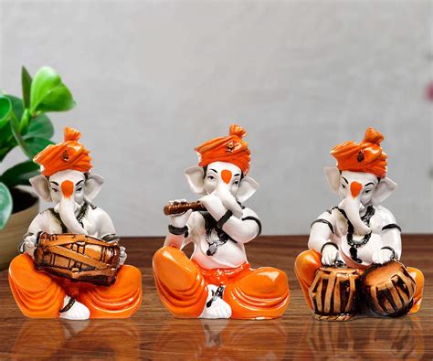 Buy Karigaari India Handcrafted Polyresin Set of 3 Ganesha Idols in ...