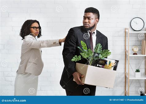 Job Loss and Unemployment. Female Boss Firing African American Employee ...