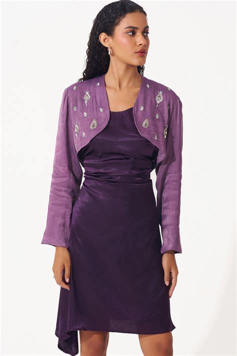 Satin Dress With Embellished Crop Jacket – Western Era