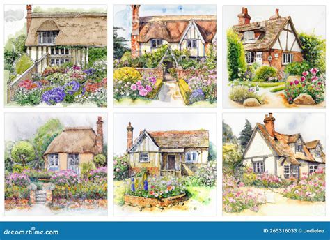 Conjunto De Casitas De Campo En Inglés Con Lápiz Y Acuarela De 6 ...