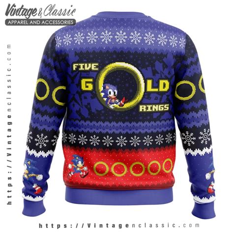 Sonic Hedgehog Gold Rings Ugly Christmas Sweater - Vintagenclassic Tee