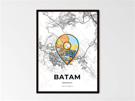 BATAM INDONESIA minimal art map with a colorful icon. Creative city map poster. Where we met ...