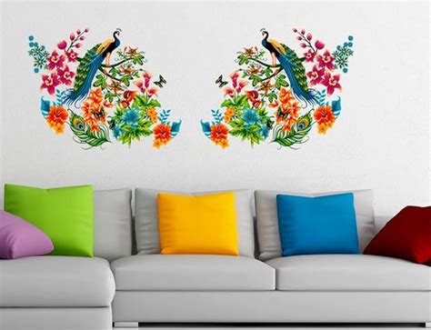 Decals Design 'Peacock Birds on Branch Leaves' Wall Sticker (PVC Vinyl ...