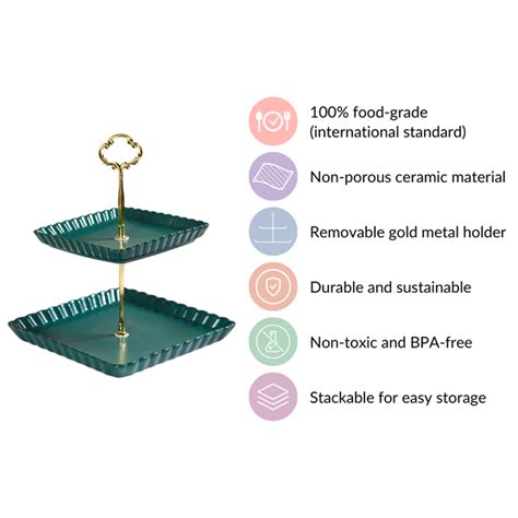 2-Tier Square Ceramic Snack Stand Green Online - Premium Cake Stand ...