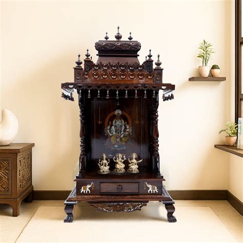 Mandirs | Teak Wood Brown Pooja Mandir | Sannidhi by DZYN – DZYN Furnitures