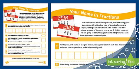 👉 Your Name in Fractions - Fraction Names Activity