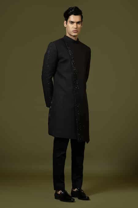 Buy Brown Terrycloth Diamonds, Embroidery Placement Achkan Trouser Set ...