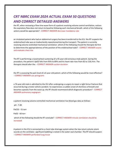 CRT NBRC EXAM 2024 ACTUAL EXAM 50 QUESTIONS AND CORRECT DETAILED ...