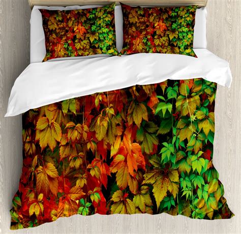 Fall Duvet Cover Set King Size, Vivid Leaves of Fall Colorful Fresh ...