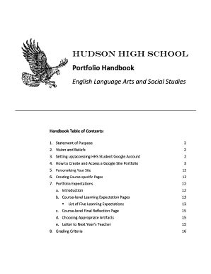 Fillable Online cce Hudson High School Portfolio Handbook - Center for ...
