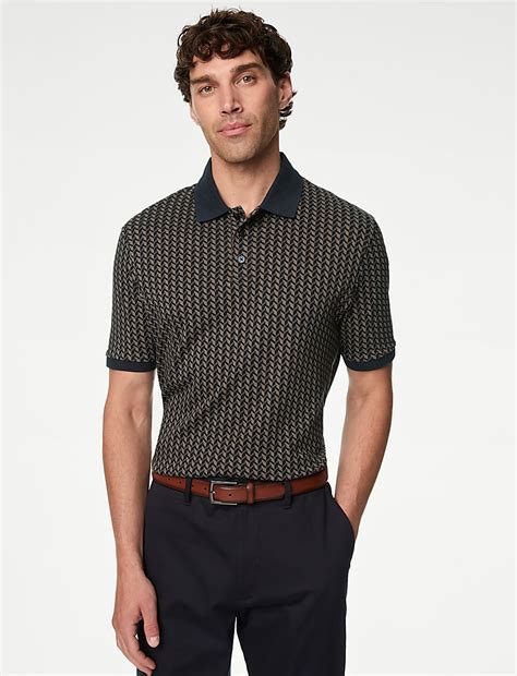 Buy Pure Cotton Geometric Print Polo Shirt at Marks & Spencer