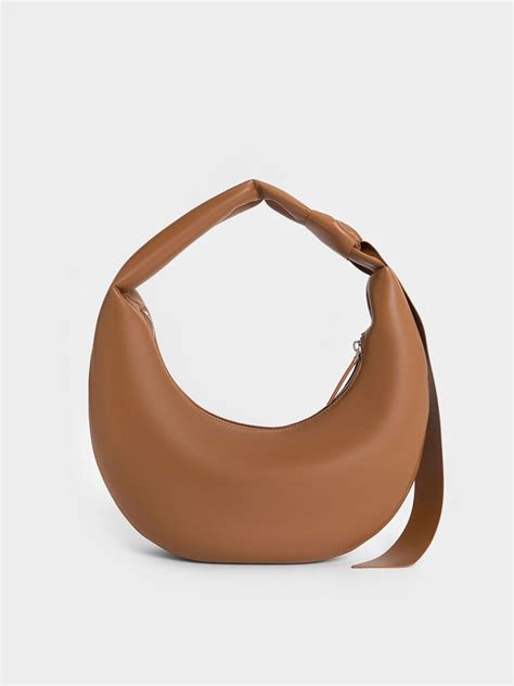 Mini Toni Knotted Crescent Hobo Bag - Chocolate - CHARLES & KEITH IN