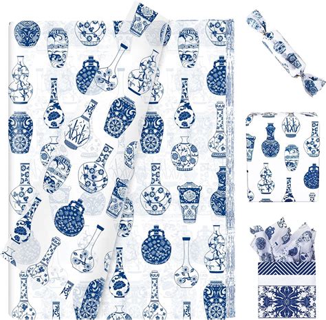 Amazon.com: Whaline 100 Sheet Chinoiserie Tissue Paper Blue and White ...